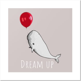 A white whale with geometric striped pattern and red balloon Posters and Art